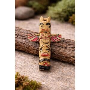 Vintage Alaskan / Pacific Northwest Hand-Carved Bone Totem Pole Pendant